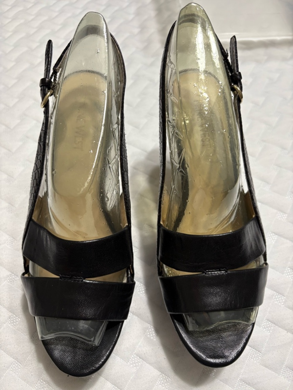 Nine West Black Leather Slingback Heels